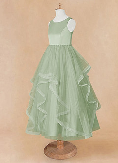 Azazie Sofia Flower Girl Dresses Dusty Sage A-Line Beaded Tulle Dress image10