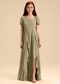 Azazie Priya Junior Robe Trapèze en Mousseline de soie Blouson Vert Mousse image3