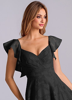 Azazie Leilani Brudtärnklänningar Klä av A-Linje i Blommig Utbrändhet Älskling Halsringning Svart image7