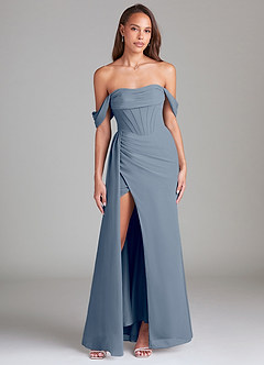 Azazie Amyra Bridesmaid Dresses Twilight Sheath Off the Shoulder Chiffon Convertible Dress image1
