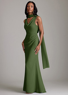 Azazie Linelle Bridesmaid Dresses Olive Mermaid Pleated Chiffon Dress image4
