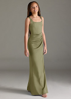 Azazie Mero Junior Pistachio Mermaid Pleated Stretch Satin Dress image3