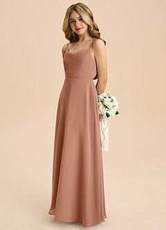 Azazie Shale Junior Bronzer A-Line Bow Chiffon Dress image6