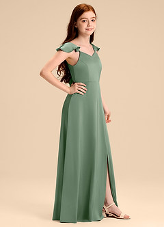Azazie Everett Junior Abito A-Line in Raso Elasticizzato Fiocco Matcha image3