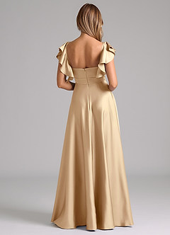 Azazie Leilani Bridesmaid Dresses Champagne A-Line Ruched Stretch Satin Dress image2