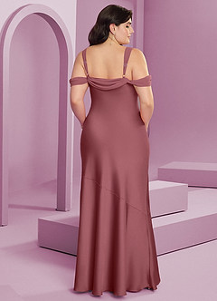 Barbie ♥ Azazie Robes de demoiselle d'honneur Robe Fourreau en Satin extensible Plissée Rose Du Désert image15