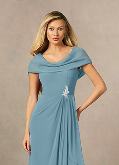 Azazie Mary Abiti per la Madre della Sposa Abito A-Line in Chiffon Spacco Laterale Blu Lunatico image5