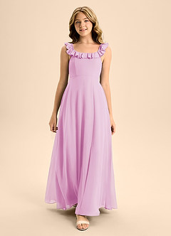 Azazie Callie Junior Candy Pink A-Line Ruched Chiffon Dress image4