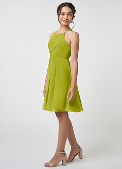 Azazie Ginny Junior Lemongrass A-Line Pleated Chiffon Dress image3