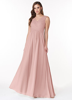 Azazie Flora Robes de demoiselle d'honneur Robe Trapèze en Mousseline de soie Plissée Rose Poudré image1
