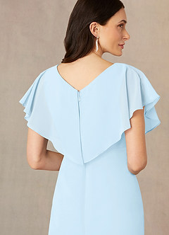 Azazie Julia Mère de la mariée Robes Robe Fourreau en Mousseline de soie Col V plissé Bleu Ciel image5