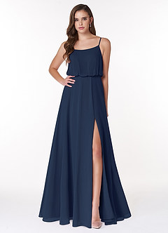Azazie Lupe Bridesmaid Dresses Dark Navy A-Line Scoop Blouson Chiffon Dress image1