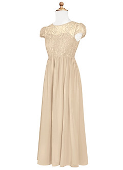 Azazie Delevingne Junior Champagne A-Line Lace Chiffon Dress image8