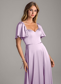 Azazie Chloe Vestidos de damas de honor Vestido de Lila Esmerilada de Satén Elástico de Corte en A con Escote de Corazón image6