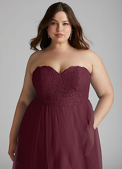 Azazie Roni Bridesmaid Dresses Cabernet A-Line Sweetheart Neckline Tulle Convertible Dress image11