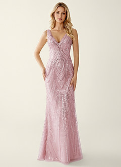 Hazelen Pink Sequin Embroidery Beading Tulle Off-the-Shoulder Prom Dress image5