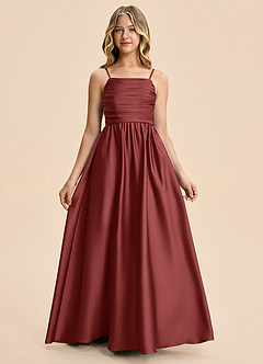 Azazie Kai Junior Terracotta A-Line Pleated Stretch Satin Dress image5