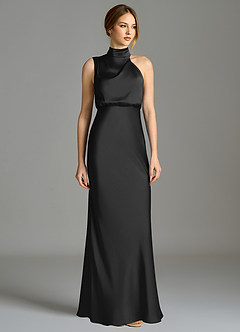 Azazie Brylie Bridesmaid Dresses Black Mermaid Pleated Stretch Satin Dress image4