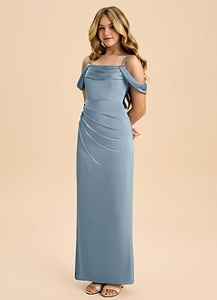 Azazie Saige Junior Vestido de Azul Polvoriento de Satén Elástico de Corte Recto con Vestidos sin tirantes image1