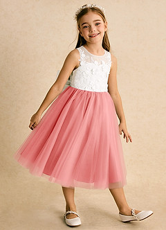 Azazie Lina Flower Girl Dresses Ivory Coral Ball-Gown Lace Dress image4