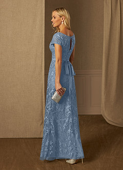 Azazie Dorit Mother of the Bride Dresses Dusty Blue Sheath Scoop Lace Dress image4