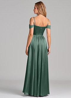 Azazie Raisa 신부 들러리 드레스 A라인 오프 더 숄더 스트레치 새틴 바닥 길이 드레스 image6