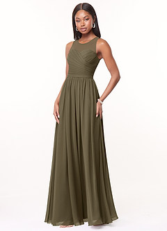 Azazie Nina Abiti da Damigella Abito A-Line in Chiffon Plissettato Willow Green image4
