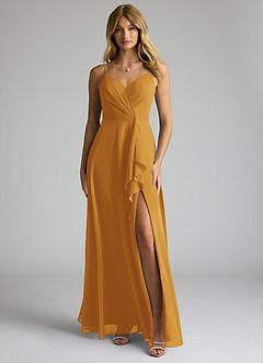 Azazie Akita Bridesmaid Dresses Butterscotch A-Line Chiffon Dress image1