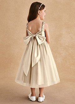 Azazie Gabbie Flower Girl Dresses Champagne A-Line Pleated Matte Satin Dress image2