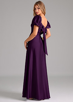 Azazie Fatima Bridesmaid Dresses Grape A-Line Pleated Stretch Satin Dress image2