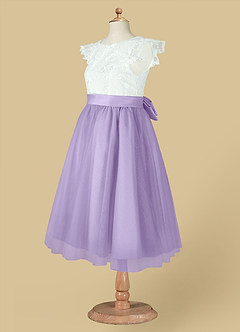 Azazie Vetty Flower Girl Dresses Ivory Lilac A-Line Lace Tulle Dress image15