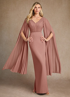 Azazie Ellsworth Mother of the Bride Dresses Dusty Rose Column Pleated Stretch Crepe Dress image2