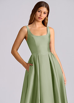 Azazie Amalie Bridesmaid Dresses Dusty Sage A-Line Pleated Stretch Satin Dress image2