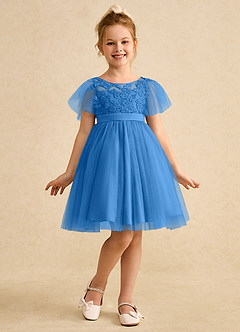 Azazie Queenie Flower Girl Dresses Blue Jay A-Line Lace Dress image3