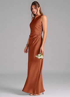 Azazie Evadne Bridesmaid Dresses Cedar Rose A-Line Pleated Stretch Satin Dress image1