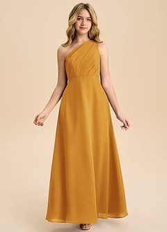 Azazie Phaedra Junior Butterscotch A-Line Pleated Chiffon Dress image7