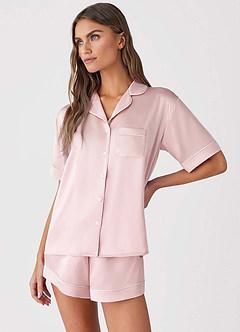 front 100 % tvättbart siden pyjamasset med kort ärm