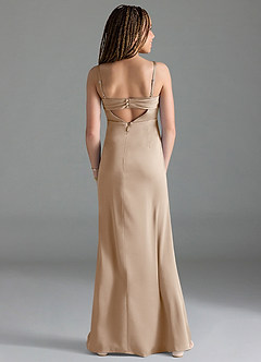 Azazie Leonis Junior Taupe A-Line Pleated Stretch Satin Dress image2