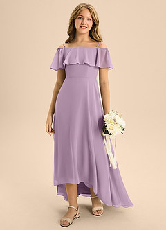 Azazie Maggie Junior Wisteria A-Line Off the Shoulder Chiffon Dress image3
