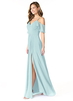 Azazie Dakota Robes de demoiselle d'honneur Robe Trapèze en Mousseline de soie Col V plissé Verre De Mer image6