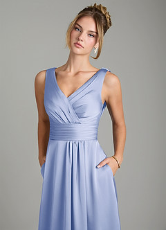 Azazie Karina Bridesmaid Dresses Ice A-Line Pleated Stretch Satin Dress image7