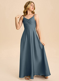 Azazie Bug Junior Robe Trapèze en Satin extensible Plissée Violet Crépusculaire image4