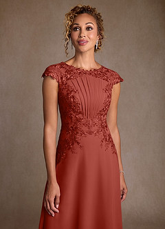 Azazie Crista 신부의 어머니 드레스 A라인 레이스 쉬폰 티 길이 드레스 image5