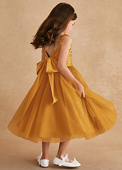 Azazie Gabbie vestidos de niña de las flores Vestido de Caramelo de Satin Mate de Corte En A con Plisado image4