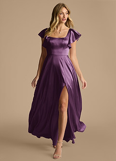 Azazie Bondi Brautjungfernkleider A-Linie Schleifen Metallischer Satin Kleid Pflaume image6