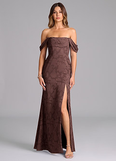 Azazie Saige Bridesmaid Dresses Espresso A-Line Off the Shoulder Floral Burnout Convertible Dress image4