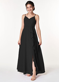 Azazie Naeem Junior Black A-Line Ruched Chiffon Dress image1