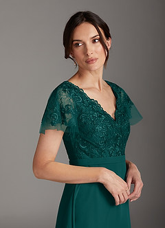 Azazie Singer Mother of the Bride Dresses Peacock A-Line V-Neck Lace Chiffon Dress image5