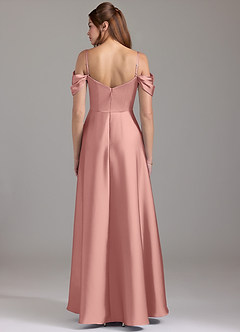 Azazie Marley Robes de demoiselle d'honneur Robe Trapèze Convertible en Satin extensible Épaule décolletée Rosette image5