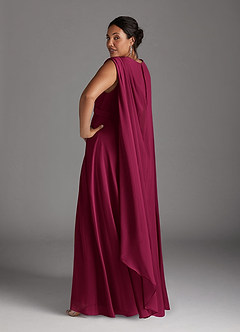 Azazie Isa vestidos de madre de la novia Vestido Borgoña de Gasa de Corte en A con Cuello en V plisado image12
